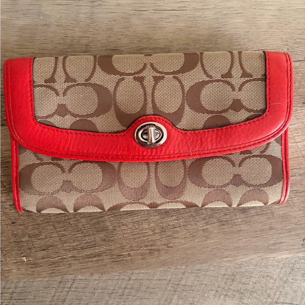 Coach Red and Brown Signature Clutch